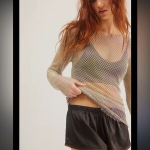 Free People Nude Mesh Crystal Top